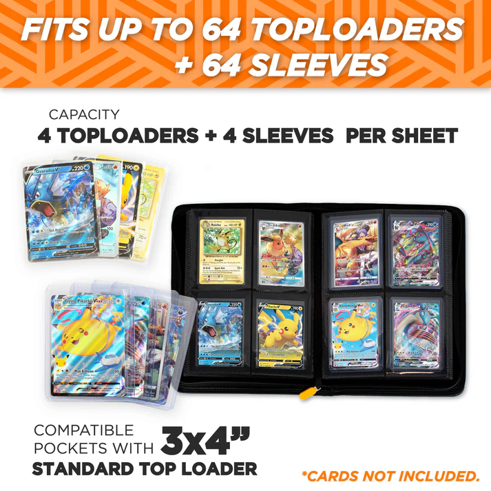 Álbum para Cartas Pokémon TCG, Capacidad para 64 Toploaders y 64 Fundas, 16 Hojas, 128 Bolsillos - Imagen 3