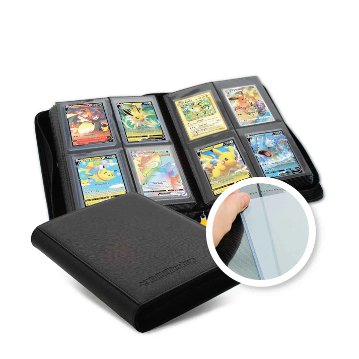 Álbum para Cartas Pokémon TCG, Capacidad para 64 Toploaders y 64 Fundas, 16 Hojas, 128 Bolsillos